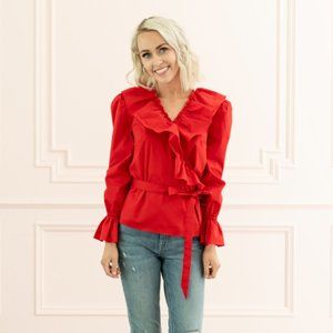NEW Rachel Parcell Red Ruffle Wrap Top